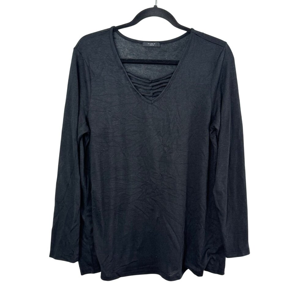 Studio 1886 Black V-Neck Long Sleeve Womens Top L